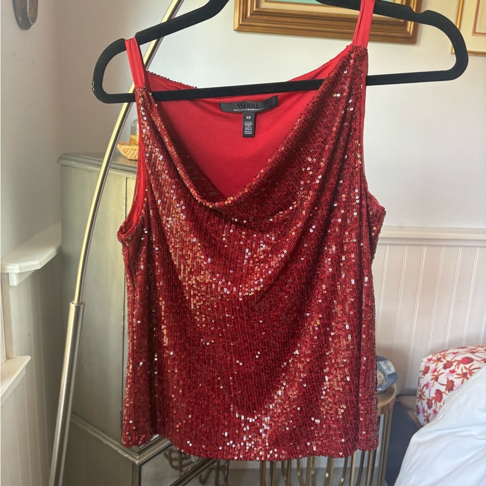 White House Black Market Red Sequin Camisole